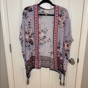 Knox Rose Lavender Floral Open Front Blouse